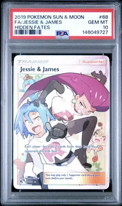 2019 POKEMON SUN & MOON HIDDEN FATES #68 FULL ART/JESSIE & JAMES PSA 10 - Image 1
