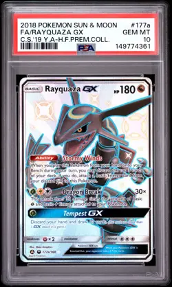 2018 Pokemon TCG Sun & Moon Rayquaza GX 177A/168 Full Art Holo PSA 10 Card - Image 1