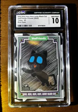 2025 Topps Chrome VeeFriends VVVV Very Lucky Black Cat Blue Eyes #3 SSP CGC 10 - Image 1