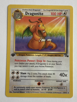 Pokemon Dragonite Fossil Set 19/62 Non-Holo 1st Edition Card Vintage 1999 VG LP - Image 1