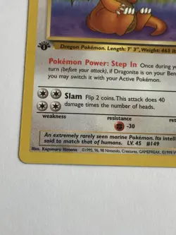 Pokemon Dragonite Fossil Set 19/62 Non-Holo 1st Edition Card Vintage 1999 VG LP - Image 2