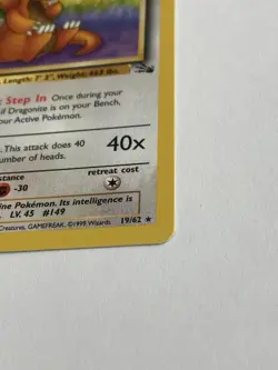 Pokemon Dragonite Fossil Set 19/62 Non-Holo 1st Edition Card Vintage 1999 VG LP - Image 5