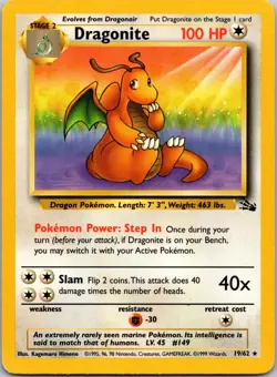 Dragonite (19) Unlimited Rare Fossil Pokemon 19/62 LP - Image 1
