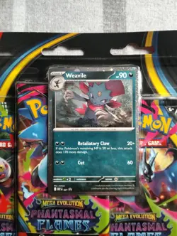 Pokemon TCG Phantasmal Flames 3 Pack Triple Blister Pack Weavile Factory Sealed - Image 2