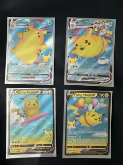 Surfing Pikachu & Flying Pikachu V & Vmax 4 Card Set Pokemon TCG Celebrations NM - Image 1