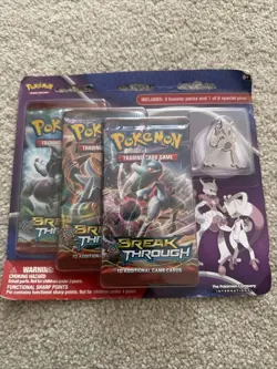 Pokemon XY BREAKthrough 3 Pack Blister Mewtwo Pin Sealed TCG Booster Packs - Image 1