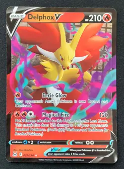 Delphox V 027/196 Lost Origin Ultra Rare Holo Pokemon TCG Card NM - Image 1