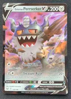 Galarian Perrserker V 129/196 Lost Origin Ultra Rare Holo Pokemon TCG Card NM - Image 1