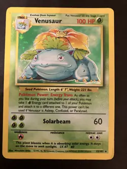 Pokemon Base Set Venusaur Holo 15/102 WOTC Rare HP Vintage 1999 - Image 1