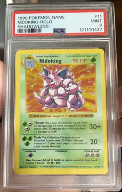 1999 POKEMON NIDOKING SHADOWLESS BASE SET HOLO RARE #11 PSA 9 VINTAGE WOTC - Image 1
