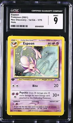 Pokemon Neo Discovery Espeon 1st Edition 1/75 Holo Rare Swirl 🍥 CGC 9 MINT - Image 1