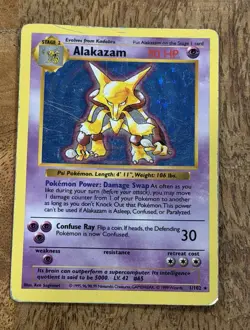 Pokemon Base Set Shadowless Alakazam Holo 1/102 Rare WOTC Vintage 1999 - Image 1