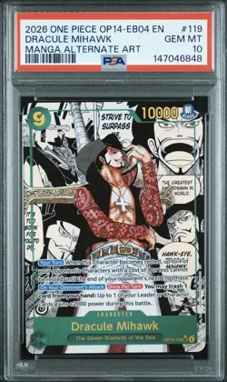 2026 One Piece OP14-EB04 Dracule Mihawk Manga Alternate Art PSA 10 #OP14-119 - Image 1