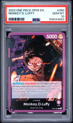 2023 One Piece EN OP05-060 Monkey D. Luffy PSA 10 GEM MINT - Image 1