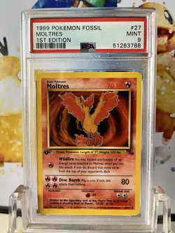 PSA 9 1999 Pokemon Fossil Moltres 27/62 1st Edition Rare - Image 1