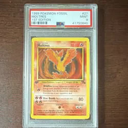 Pokemon TCG Moltres Fossil 1st Edition non-holo Rare #27/62 PSA 9 (1999) - Image 1