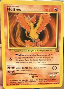 Wizards Pokemon TCG Moltres 27/62 Fossil Regular Rare English 70HP Unlimited - Image 1