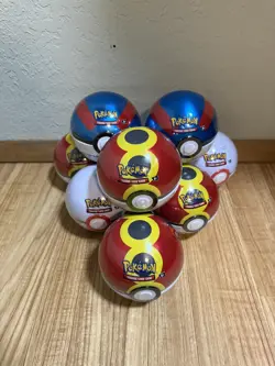 6 Pokemon TCG: Pokeball Tin L25. 18 booster packs 240 Cards. Factory Sealed. - Image 1