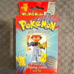 Bicycle Pokemon Playing Cards in Tin, 1 Deck 52 Cards English 1999 Pikachu - Image 1