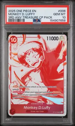 One Piece Monkey D. Luffy ST10-006 PSA 10 Holo SR 3rd Anniv Eng 2025 - Image 1