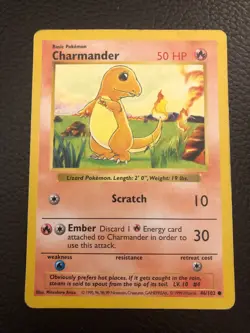 Pokemon Base Set SHADOWLESS WOTC Vintage Charmander 46/102 LP Lightly Played - Image 1