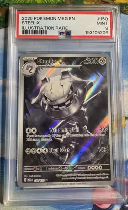 Steelix 150/132 Mega Evolution Illustration Rare Pokemon Card PSA 9 MINT - Image 1
