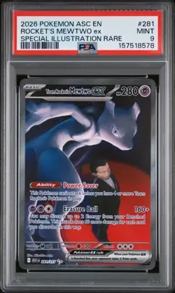 2026 Pokemon Team Rocket's Mewtwo ex Special Illustration Rare #281/217 PSA 9 - Image 1
