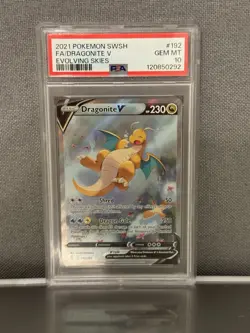 Pokemon 2021 Evolving Skies Dragonite V 192/203 PSA 10 Full Art Holo - Image 1