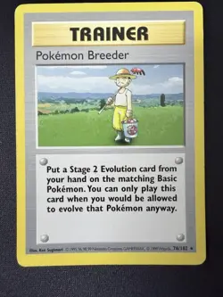 Pokemon Breeder 76/102 Rare Base Set Shadowless Pokemon Unlimited HP - Image 1