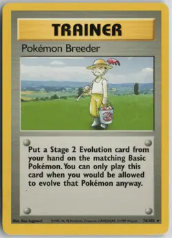 Pokemon Breeder 76/102 Rare Base Set Unlimited Pokemon Moderately Played - Image 1