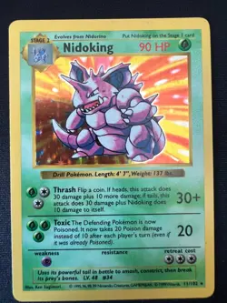 1999 Pokemon Base Set Shadowless Nidoking 11/102 Holo Rare LP - Image 1