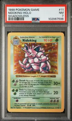 PSA 7 1999 Pokemon Nidoking SHADOWLESS Holo Rare 11/102 Base Set Vintage NM - Image 1