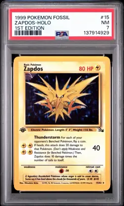 1999 Pokemon Fossil Set Zapdos Holo 1st Edition 15/62 PSA 7 - Image 1