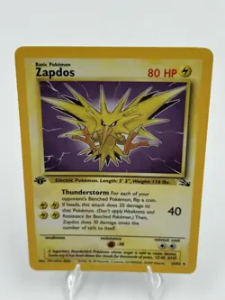 Zapdos 1st Edition Fossil 15/62 Holo Rare Pokemon Card WOTC 1999 LP - Image 1