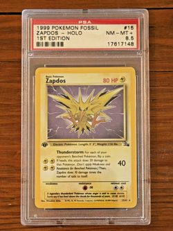 Zapdos 15/62 Fossil 1st Edition Holo PSA 8.5 1999 Pokemon WOTC Steve Aoki - Image 1