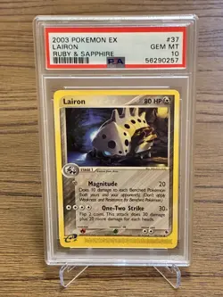 2003 PSA 10 GEM MT Lairon 37/109 EX Ruby & Sapphire Non Holo Pokemon Card POP 13 - Image 1