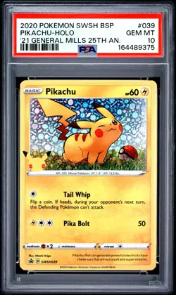 2020 POKEMON SWSH BLACK STAR PROMO #039 PIKACHU-HOLO PSA 10 - Image 1