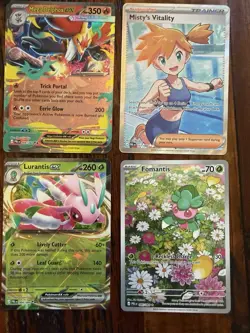 Pokemon TCG 4-Card Lot: Mega Delphox EX, Misty's Vitality, Fomantis Special Art - Image 1