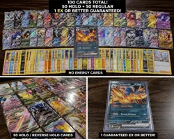 100 Pokemon Card Lot | 50 Holo/Reverse Holo + 50 Regular + Guaranteed ex | - Image 1