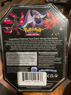 Pokemon TCG Crown Zenith Galarian Zapdos Tin NEW SEALED (4 Packs) - Image 2