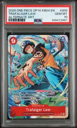 2026 ONE PIECE OP14-EB04-THE AZURE SEA'S SEVEN #009 TRAFALGAR LAW PSA 10 - Image 1