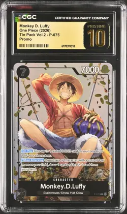 2026 ONE PIECE MONKEY D. LUFFY PROMO P-075 TIN PACK VOL.2 CGC 10 PRISTINE - Image 1