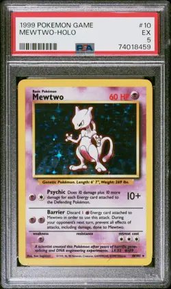 1999 POKEMON BASE SET UNLIMITED #10 MEWTWO-HOLO PSA 5 - Image 1