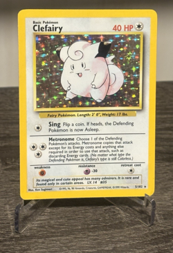 Pokemon TCG Clefairy 5/102 Base Set Unlimited Holo Rare Card WOTC Vintage NM/LP - Image 1