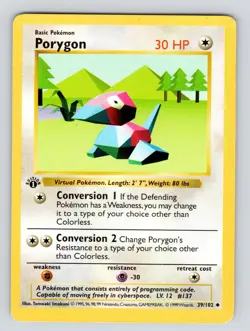 LP - Porygon 39/102 Base Set Shadowless 1st Edition 1999 Pokemon Card - Image 1