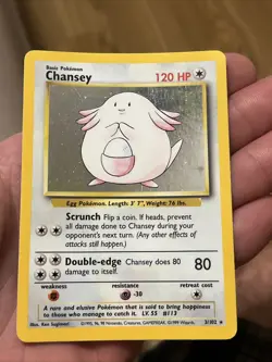 Pokemon TCG Chansey Base Set Holo Unlimited Rare Card 3/102 LP Condition - Image 2