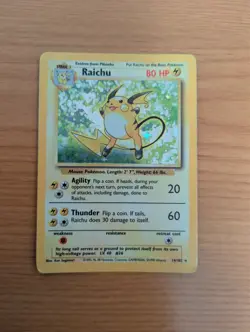Pokemon TCG Raichu Base Set Holo Rare Card 14/102 English 1999 80 HP Ken Sugimor - Image 1