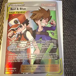 Pokemon TCG Red & Blue 234/236 Cosmic Eclipse TAG TEAM Secret Rare Full Art Holo - Image 1