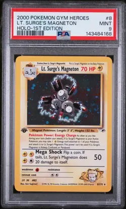 2000 Pokemon Gym Heroes LT. Surge's Magneton Holo-1st Edition 8/132 PSA 9 Swirl - Image 1