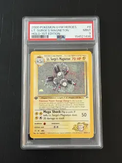 2000 POKEMON GYM HEROES HOLO-1ST EDITION #8 LT. SURGE'S MAGNETON PSA 9 SWIRL!!!! - Image 1